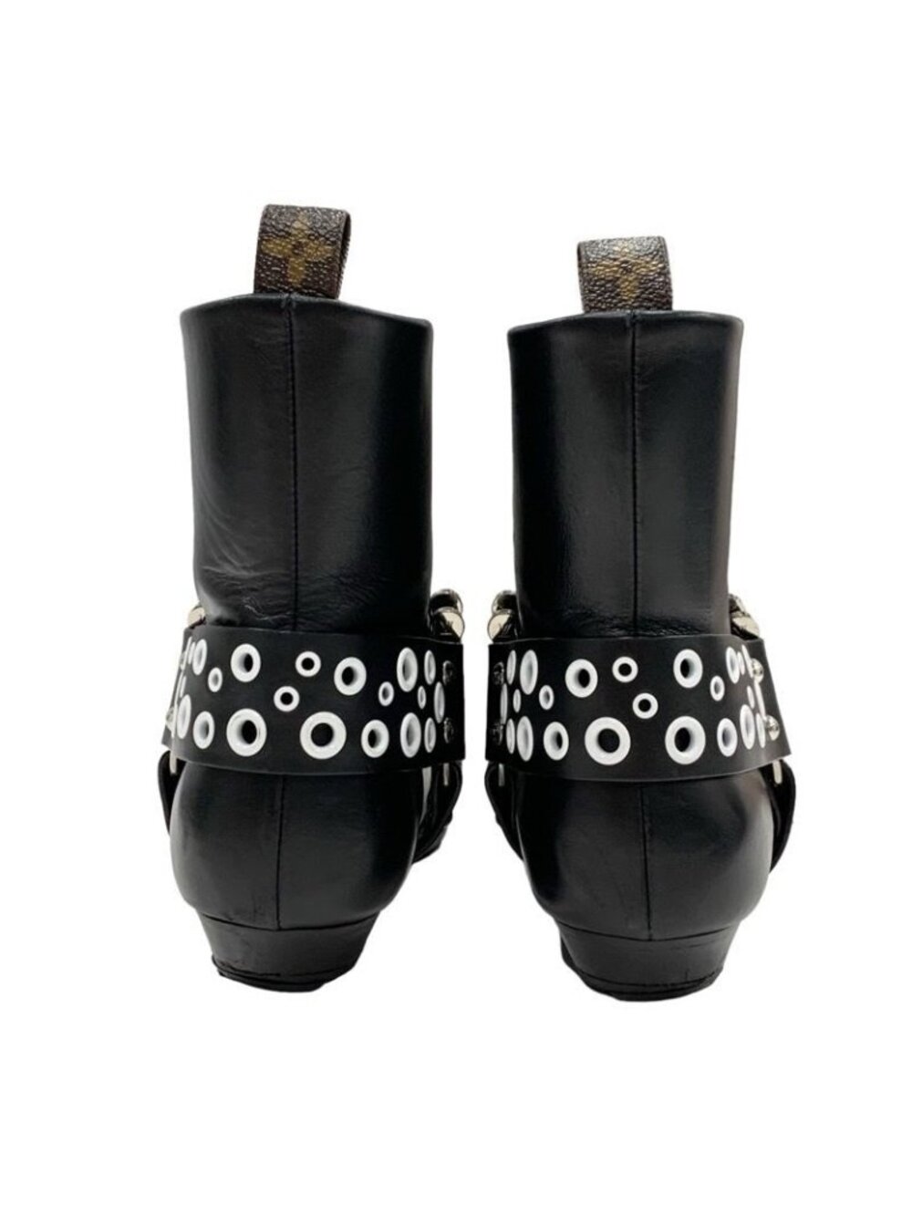 Louis Vuitton Rhapsody Line Boots Short Shoes Leather Black White Hole - Picture 5 of 9